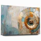 Abstract wall art featuring dynamic strokes and lines in vibrant colors, displayed in a sleek acrylic frame, enhancing modern interior decor with its contemporary design.