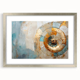 Abstract strokes and lines design in a modern wall art piece, framed with a silver mat, showcasing a blend of soft colors and dynamic shapes, perfect for contemporary decor.