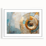 Abstract wall art design featuring intricate strokes and lines in a modern style, framed with a white mat, showcasing a sleek front view ideal for contemporary decor.