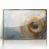 Framed wall art featuring an abstract design of gold strokes and lines on a textured background, perfect for modern decor and enhancing living spaces.