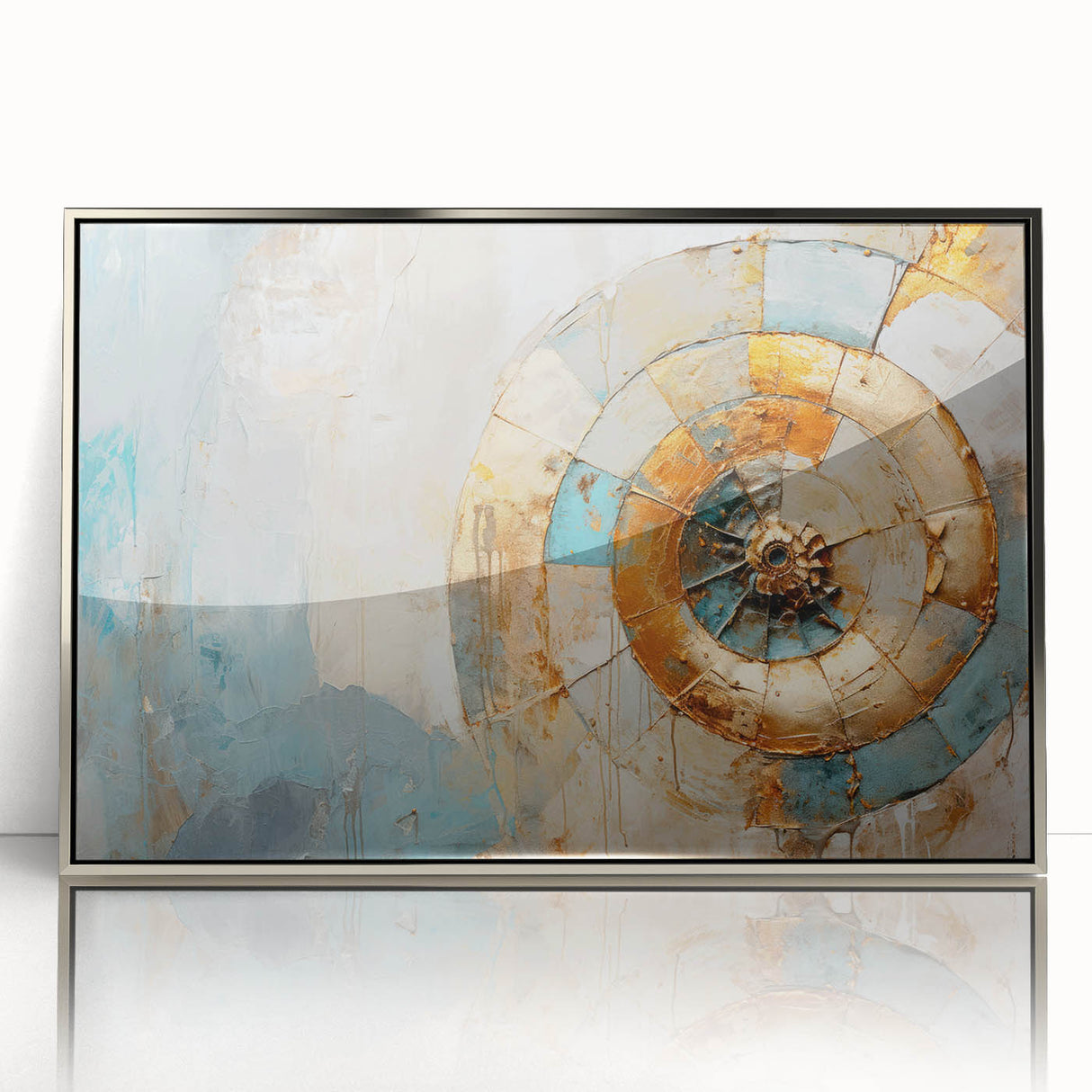 Framed acrylic wall art featuring an abstract design with vibrant strokes and lines in silver and black, perfect for modern home decor. This piece adds a contemporary touch to any living space.