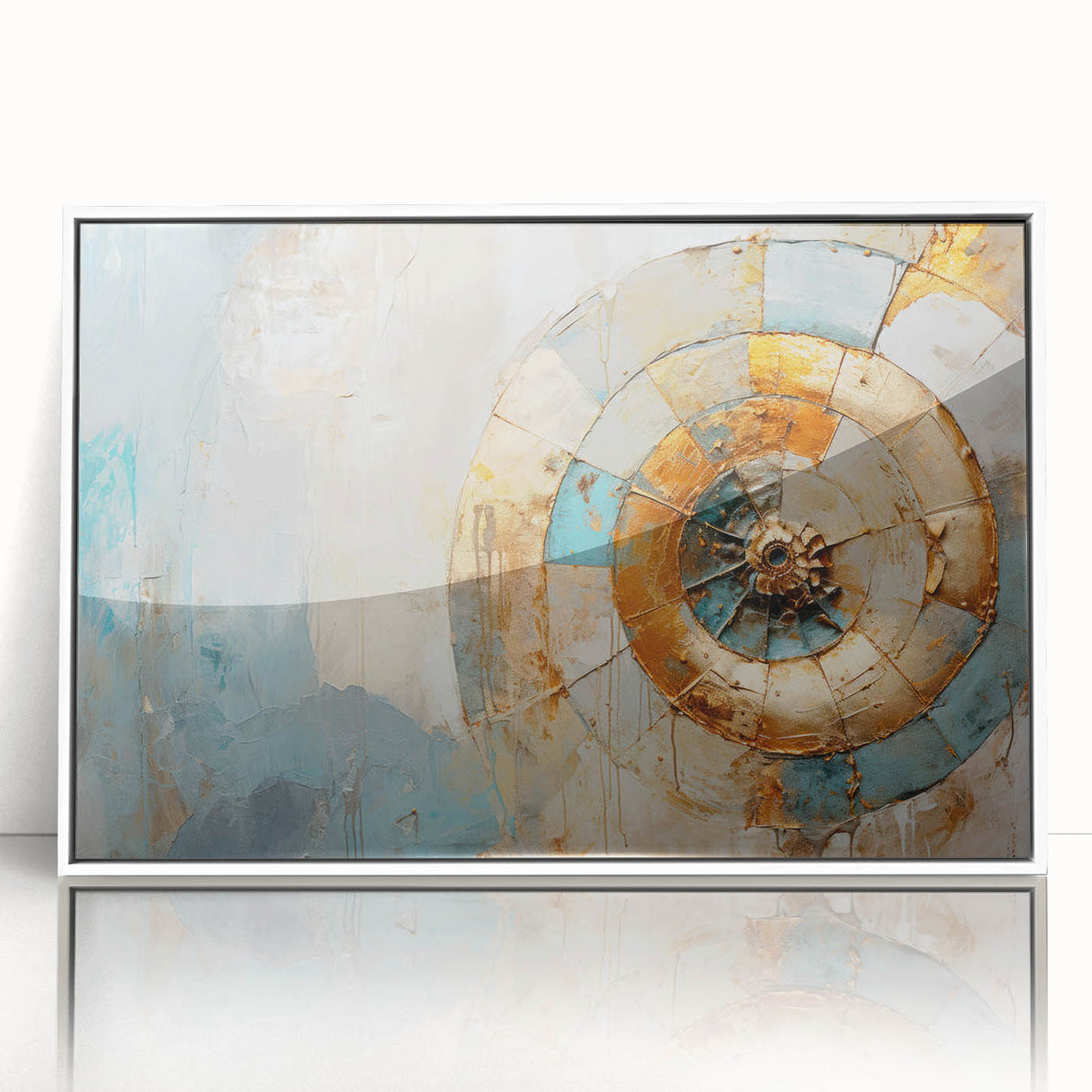 Framed wall art featuring an abstract design of colorful strokes and lines, set against a white background, perfect for modern home decor.