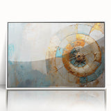 Framed wall art featuring an abstract design of colorful strokes and lines, set against a white background, perfect for modern home decor.