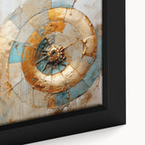 Close-up of a framed canvas featuring an abstract strokes and lines design in vibrant colors, showcasing a modern wall art piece perfect for contemporary decor.