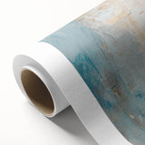 Abstract wall art print featuring colorful strokes and lines in vibrant hues of blue, orange, and yellow on rolled canvas, perfect for modern decor.