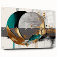 Abstract wall art featuring colorful strokes and lines on acrylic glass, showcasing a modern design with a side view displaying pin mounting, ideal for contemporary decor.