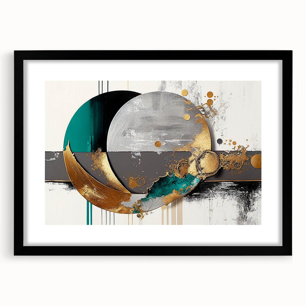 Abstract wall art design featuring a collection of colorful strokes and lines, framed in black with a mat for an elegant presentation, ideal for modern decor.
