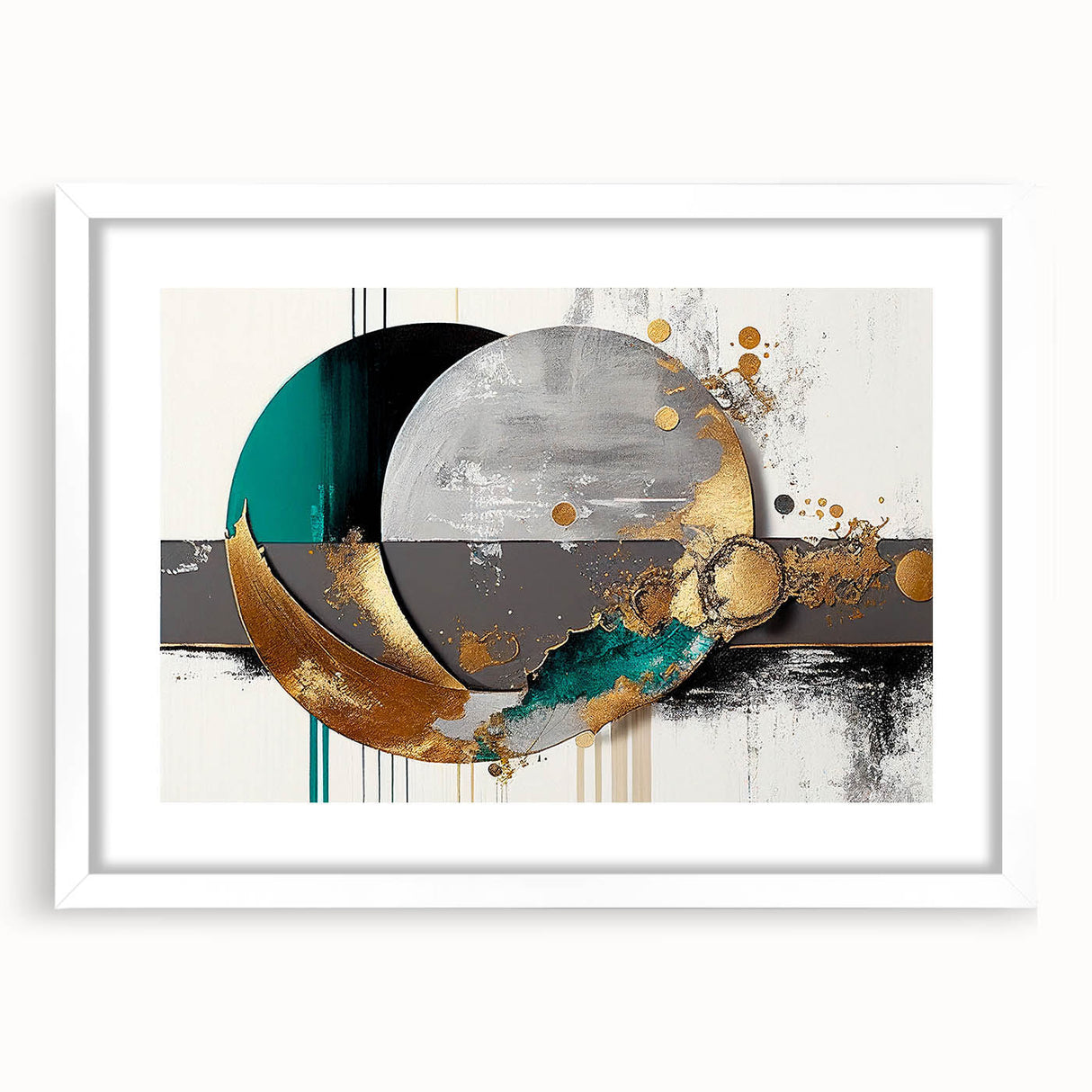 Abstract wall art featuring a modern design of colorful strokes and lines, framed with a white mat, perfect for contemporary home decor.
