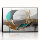 Framed modern wall art featuring an abstract design of colorful strokes and lines in a black frame, perfect for contemporary home decor and artistic expression.
