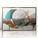 Framed wall art showcasing an abstract design of strokes and lines in gold and black, set against a white background, ideal for modern decor. Perfect for adding elegance to any room.