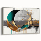 Framed wall art featuring an abstract design of colorful strokes and lines, elegantly displayed with a silver frame, ideal for modern home decor.