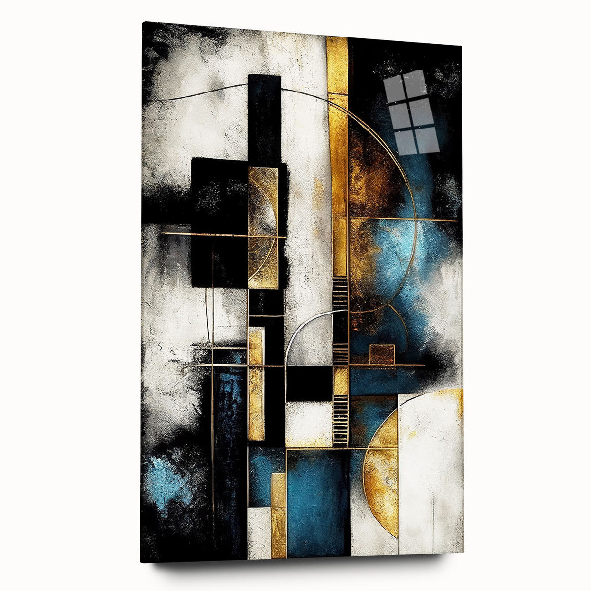 Abstract wall art design showcasing vibrant strokes and lines in a modern acrylic glass frame, emphasizing contemporary aesthetics. Ideal for enhancing living spaces.