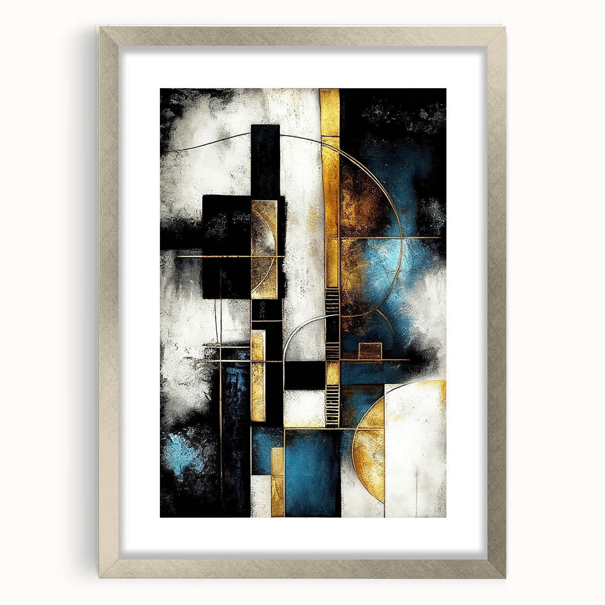 Abstract strokes and lines design in a silver-framed wall art piece, showcasing modern elegance and artistic flair, perfect for contemporary home decor.