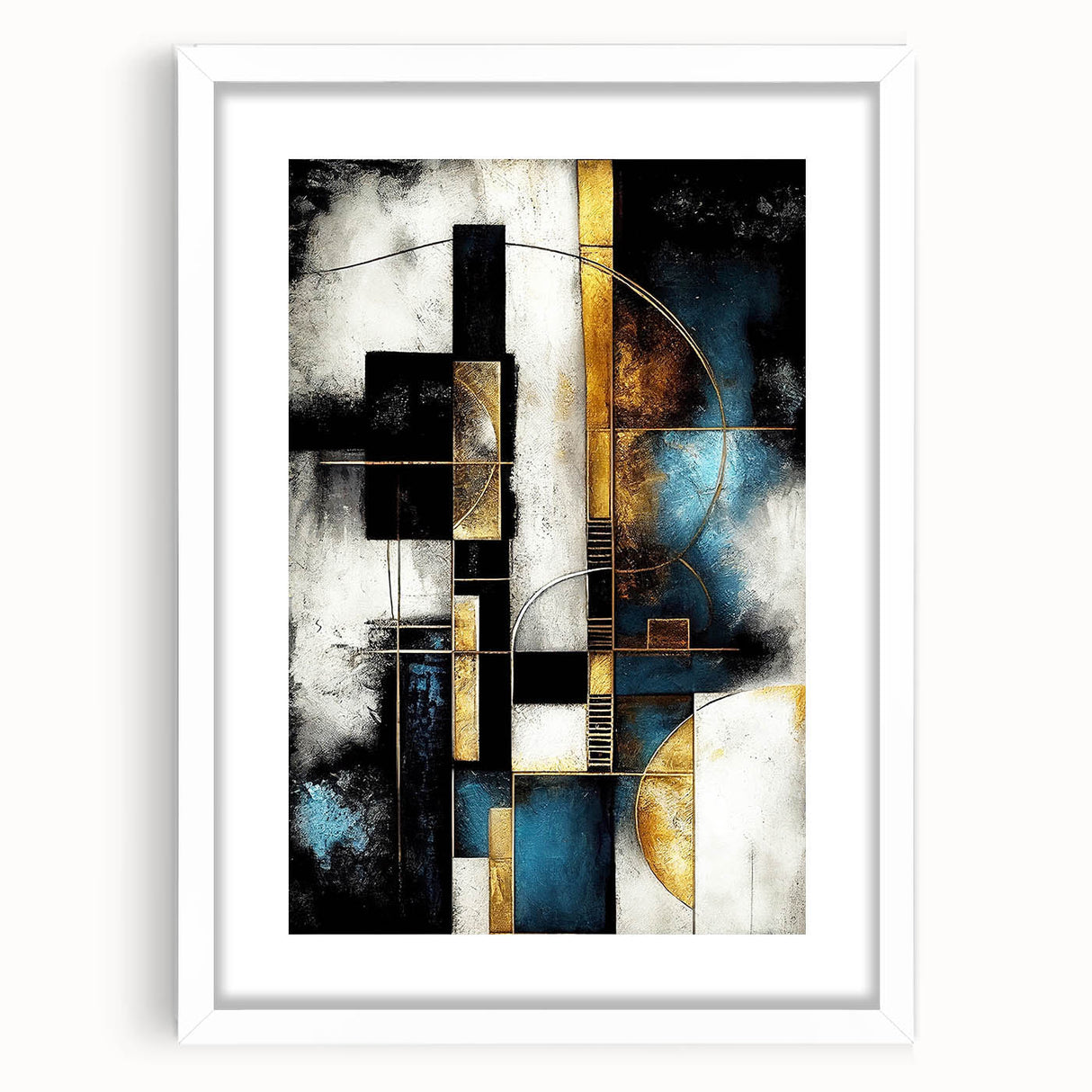 Abstract wall art featuring dynamic strokes and lines in a modern design, framed with a white mat, showcasing a contemporary aesthetic perfect for home decor.