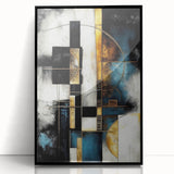 Framed wall art featuring an abstract design of colorful strokes and lines, set in a sleek black frame, perfect for modern home decor and artistic expression.