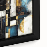 Abstract strokes and lines in vibrant colors form a modern wall art piece, framed canvas showcasing intricate details, perfect for contemporary decor.