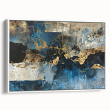 Framed canvas wall art showcasing an abstract design of colorful strokes and lines, presented in a sleek white frame, ideal for modern decor.