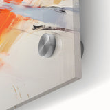 Close-up of an abstract wall art piece showcasing vibrant strokes and lines in a blend of blue, orange, and yellow hues, ideal for modern home decor.