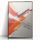 Framed wall art featuring an abstract design with colorful strokes and lines, set in a sleek silver frame, ideal for modern home decor and artistic spaces.