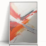 Framed wall art showcasing an abstract design of colorful strokes and lines, featuring a white frame that enhances the modern aesthetic, perfect for contemporary decor.