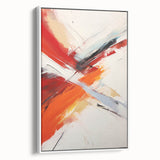 Framed canvas wall art showcasing an abstract design of colorful strokes and lines, set against a white background, ideal for modern home decor.