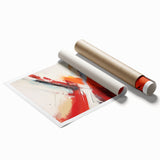 Abstract design featuring colorful strokes and lines in vibrant hues of blue, yellow, and red, ideal for modern home decor. This rolled print adds a contemporary touch to any room.