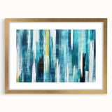 Abstract wall art featuring dynamic strokes and lines in a gold frame with a mat. This collection piece adds a modern touch to any decor, highlighting elegance and creativity.