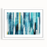 Abstract wall art print showcasing vibrant strokes and lines in a modern design, framed in white with a mat, ideal for adding a contemporary touch to any space.