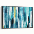 Framed canvas wall art showcasing an abstract design of colorful strokes and lines, presented in a stylish black frame, ideal for modern home decor.