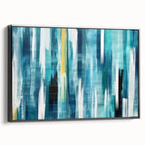 Framed canvas wall art showcasing an abstract design of colorful strokes and lines, presented in a stylish black frame, ideal for modern home decor.
