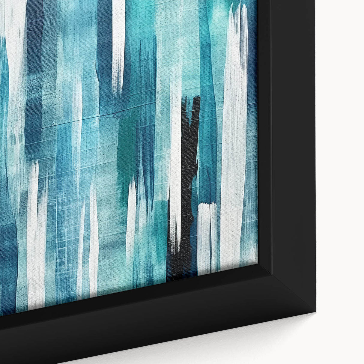 Close-up of a framed canvas featuring an abstract design with colorful strokes and lines, ideal for modern home decor, adding a vibrant touch to any space.