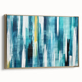 Framed canvas wall art showcasing an abstract design with vibrant strokes and lines in gold and neutral tones, perfect for modern home decor.