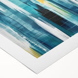 Abstract wall art design featuring vibrant strokes and lines in shades of blue, orange, and yellow, perfect for modern home decor or office styling.