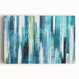 Abstract canvas wall art featuring vibrant strokes and lines in bold colors, ideal for modern decor. This stretched print adds a dynamic touch to any room, enhancing visual appeal and artistic expression.