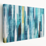 Abstract wall art design featuring colorful strokes and lines on stretched canvas, viewed from the side, showcasing its depth and vibrant hues. Perfect for modern home decor.