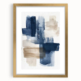 Abstract strokes and lines design wall art in a gold frame with a white mat, showcasing modern artistic flair. Perfect for contemporary home decor.