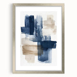 Abstract wall art featuring dynamic strokes and lines in a modern design, framed with a silver mat, perfect for contemporary home decor.