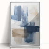 Framed abstract wall art featuring dynamic strokes and lines in a modern design, with a sleek white frame, ideal for contemporary home decor.
