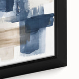 Close-up of an abstract strokes and lines design in a framed canvas wall art piece, featuring vibrant colors and intricate textures that enhance modern decor aesthetics.