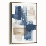 Framed wall art featuring an abstract design of golden strokes and lines on a textured canvas, displayed from a side view to highlight its depth and elegance.
