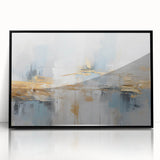 Framed wall art featuring an abstract design of colorful strokes and lines on a black background, ideal for modern home decor and artistic expression.