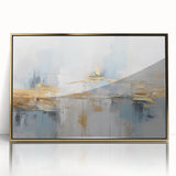 Framed wall art featuring an abstract design of strokes and lines in gold tones, adding modern elegance to home decor. Perfect for contemporary interiors.