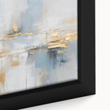 Close-up of a framed canvas wall art piece showcasing an abstract design with colorful strokes and lines, perfect for modern home decor. The vibrant hues blend seamlessly, adding a contemporary touch to any interior space.