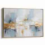 Framed canvas wall art featuring an abstract design of gold strokes and lines, showcasing a modern aesthetic ideal for contemporary home decor.