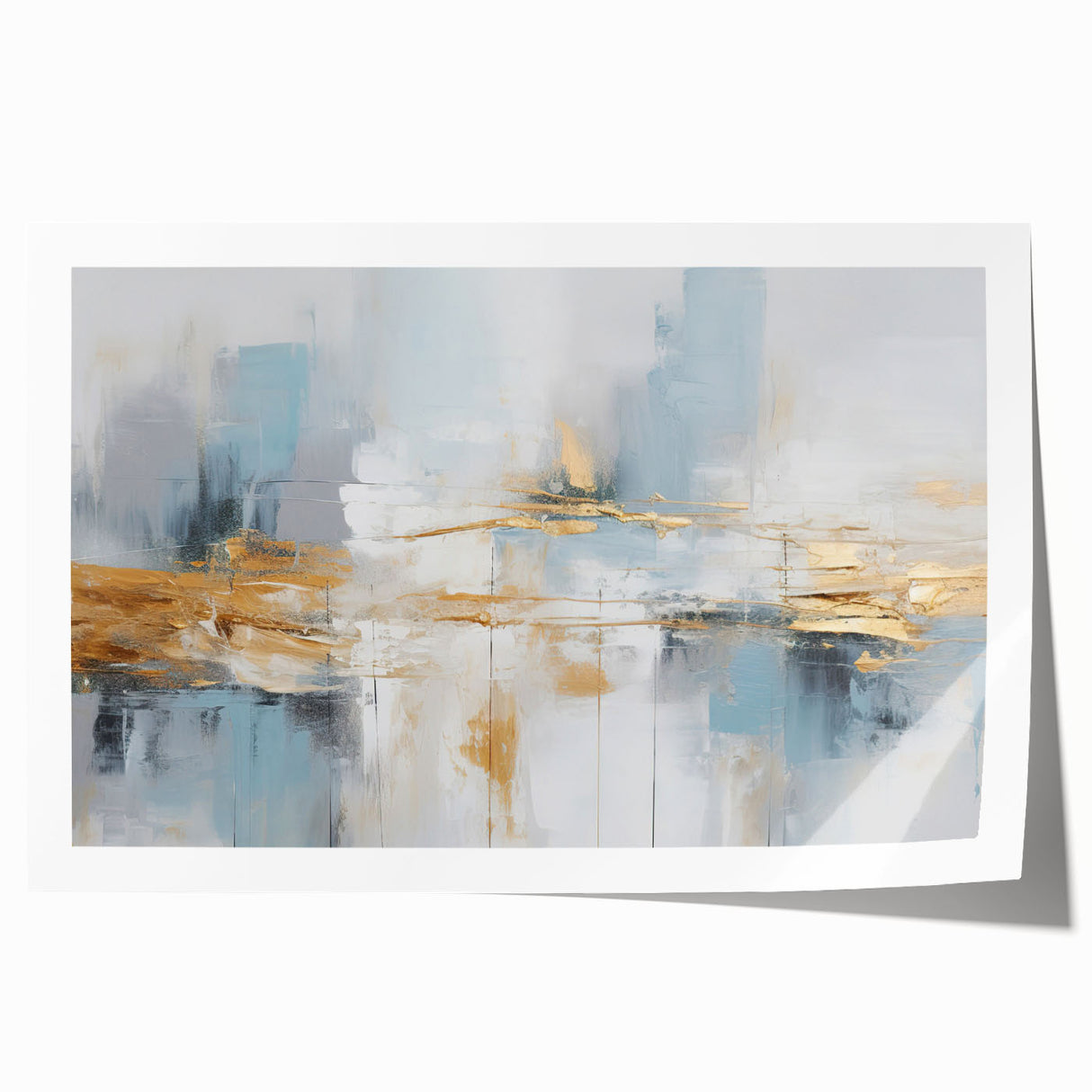 Abstract wall art print featuring dynamic strokes and lines in vibrant colors, showcasing a modern design suitable for contemporary home decor, rolled for easy framing.