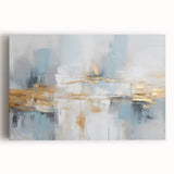 Colorful abstract strokes and lines design on stretched canvas, showcasing vibrant hues of blue, orange, and yellow, perfect for modern home decor.