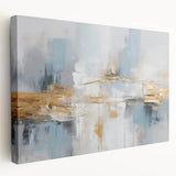 Abstract strokes and lines design on stretched canvas wall art in a side view, showcasing vibrant colors and modern aesthetic, perfect for contemporary home decor.