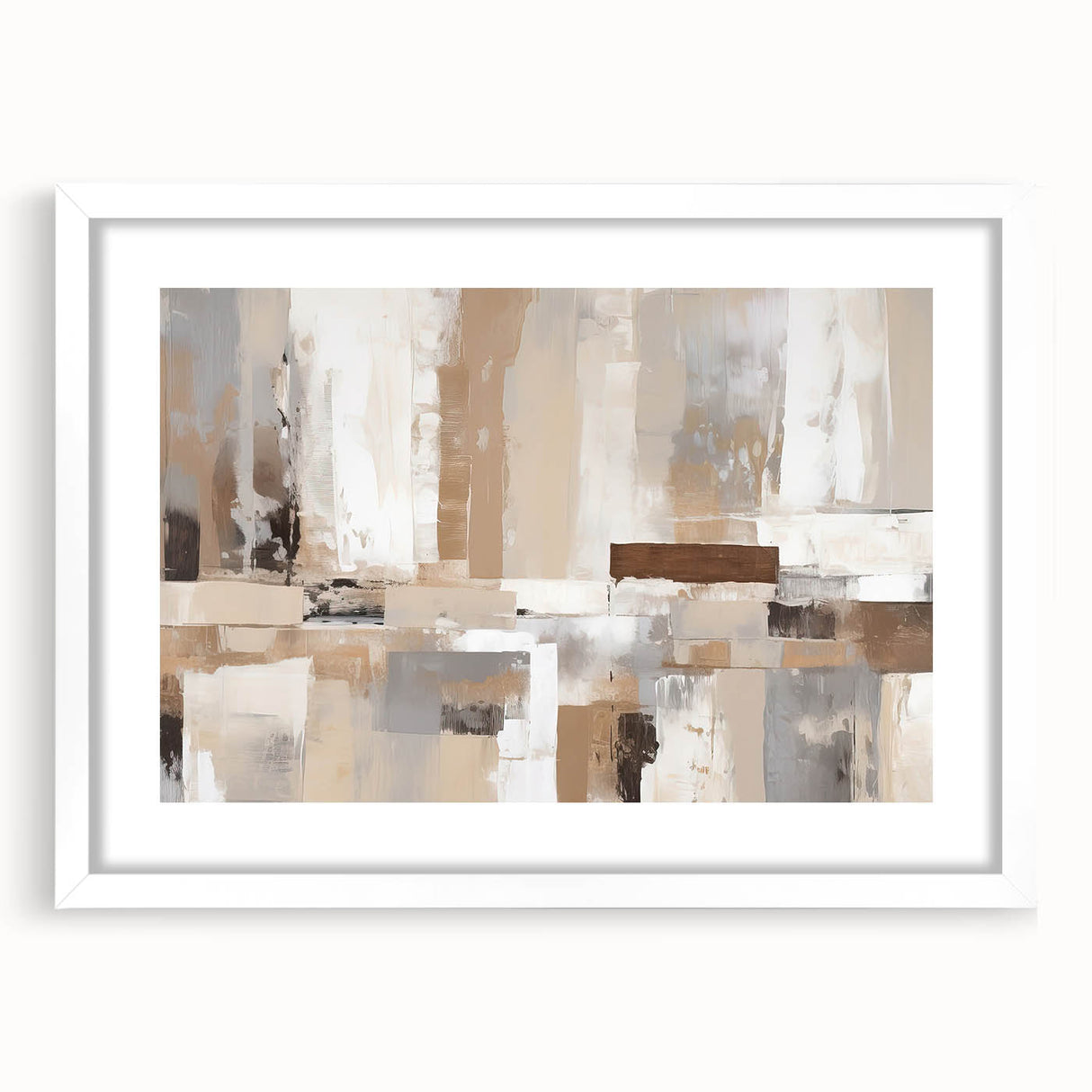 Abstract wall art featuring dynamic strokes and lines in a modern design, framed with a white mat, perfect for enhancing contemporary home decor.