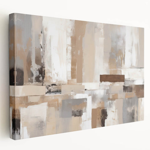 Stretched canvas wall art featuring an abstract design of colorful strokes and lines, showcasing vibrant hues of blue, orange, and green, ideal for modern home decor.