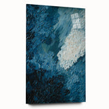 Abstract strokes and lines design, displayed in a sleek acrylic frame, showcasing vibrant colors and modern artistry, perfect for contemporary home decor.